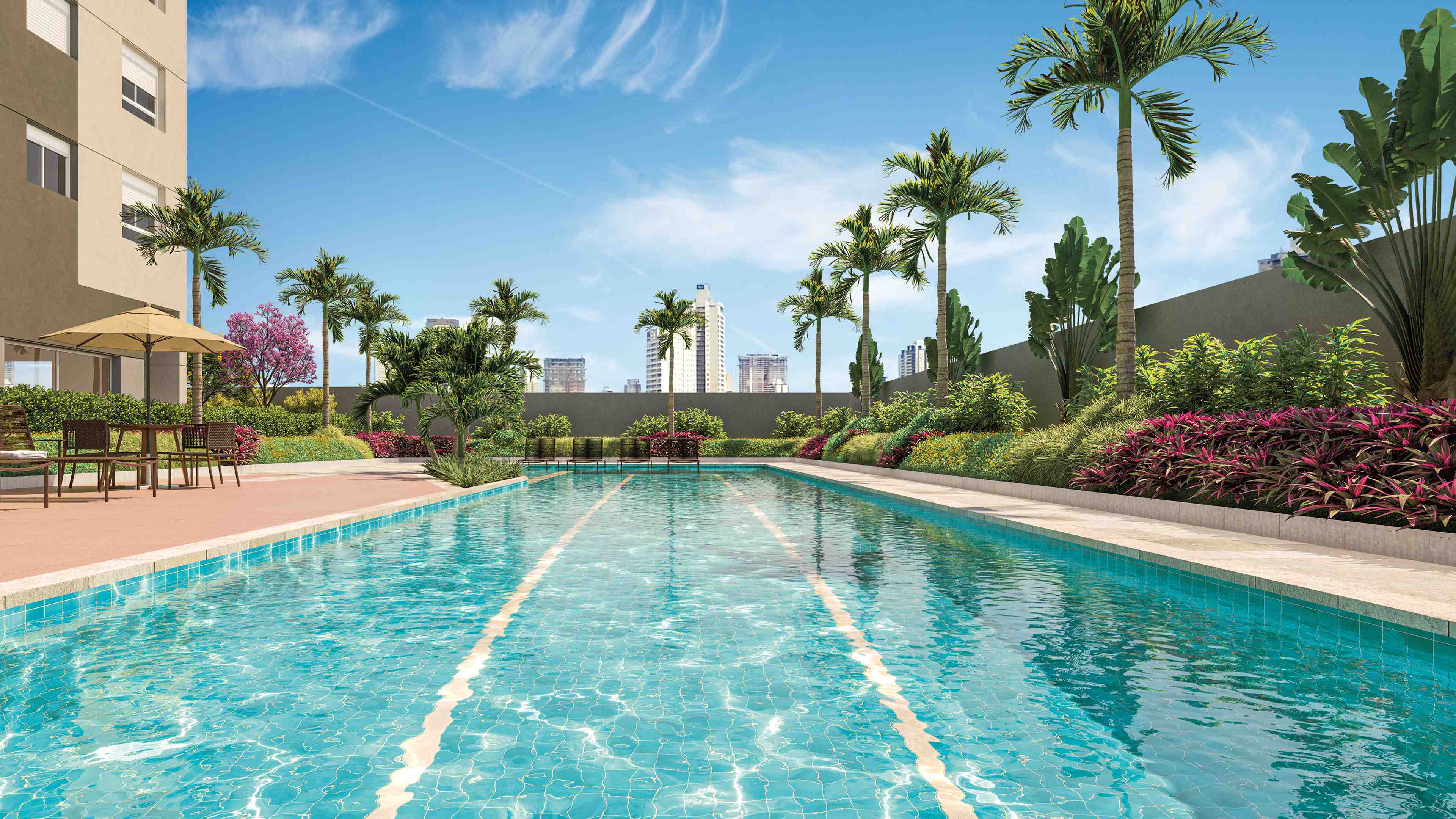 Piscina com deck molhado